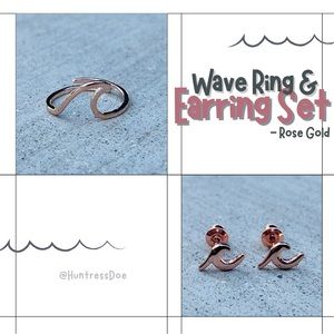 Wave Ring & Earring Set - Rose Gold